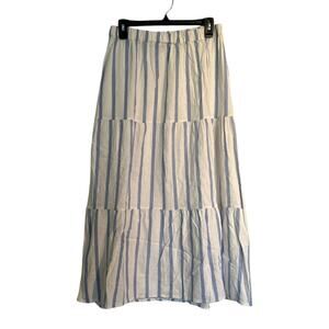 Vince Camuto White & Blue Striped Tiered Maxi Skirt – Women’s Small